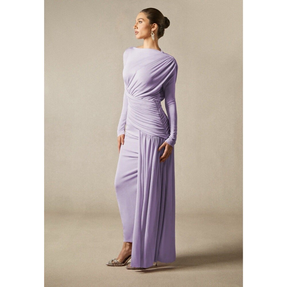 Sunfere Asymmetric Ruched Bodice Maxi Dress Small Purple Fall Wedding Guest Glam